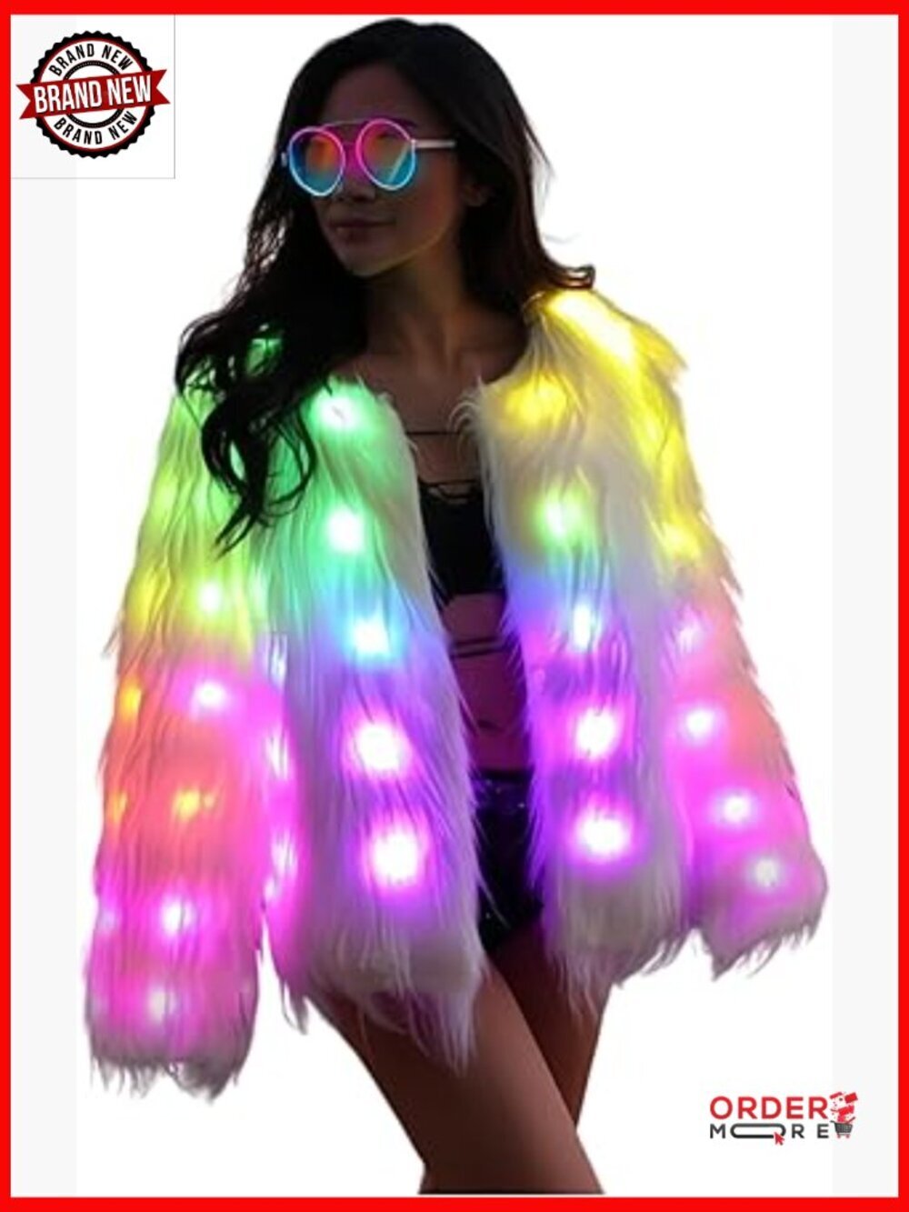 LED Light Up Faux Fur Jacket Plus Size Winter Coat Music Festival